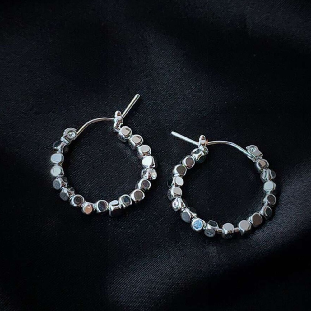 Any 4/$25! Small Silver Hoops with Cubical Bead Earrings - Picture 2 of 5
